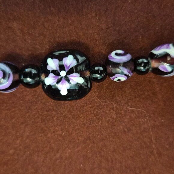 Handpainted Beaded Bracelet 8” Artisan Floral Beads Toggle Clasp Statement Piece - Picture 2 of 3